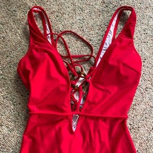 Red one piece bathing suit